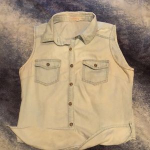 Washed blue jean tie top